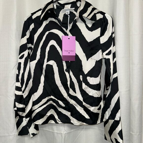 Sergio Hudson Zebra Print Blouse Black & White, Size XXS. - Picture 2 of 3